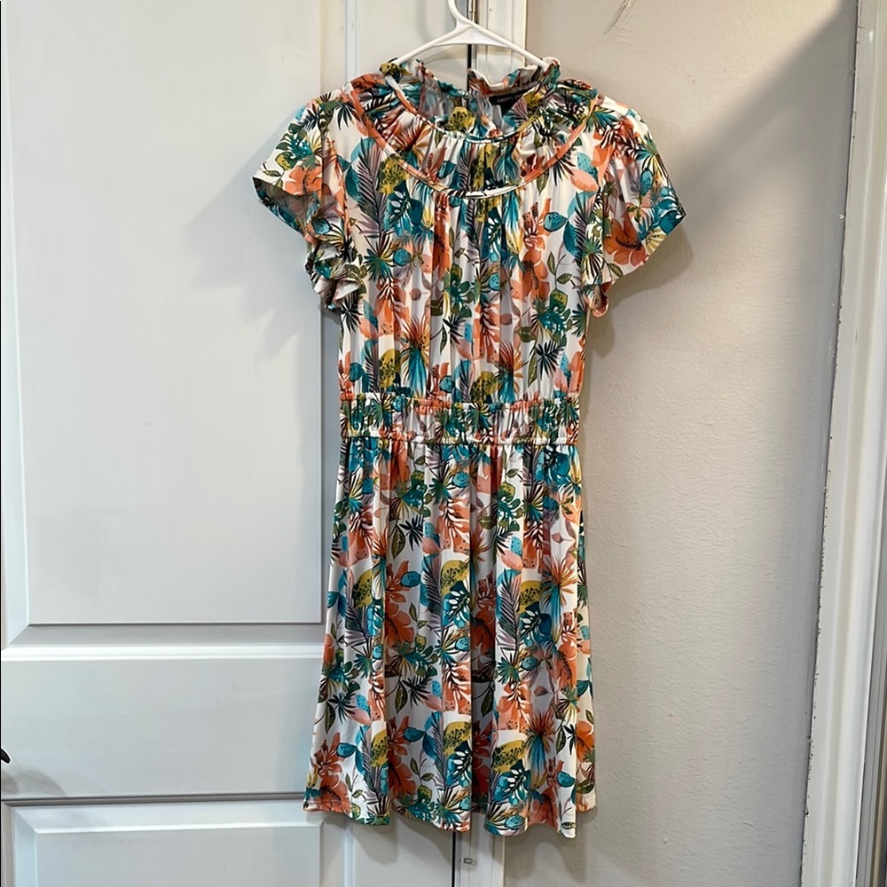 Green and Orange Smocked Sundress with Puff Sleeves